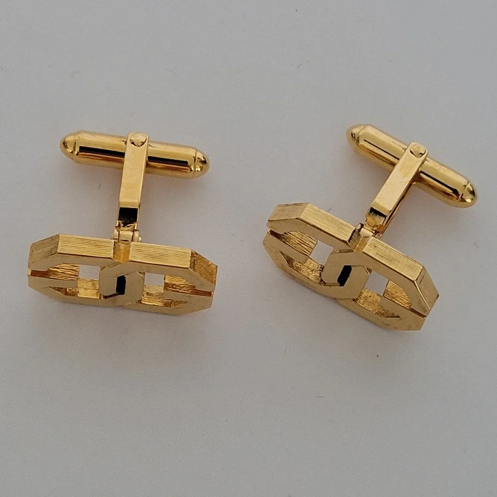 Givenchy Vintage Double G Logo Cufflinks Gold Tone Geometric Designer Mens Acces